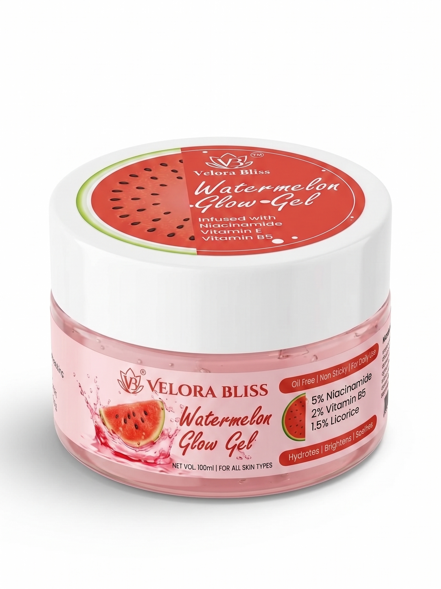 Watermelon Glow Gel for Face | 5% Niacinamide, Watermelon Extract, Licorice Extract & Vitamin B5 | Oil-Free Hydrating Face Gel for Glowing Skin | 100g