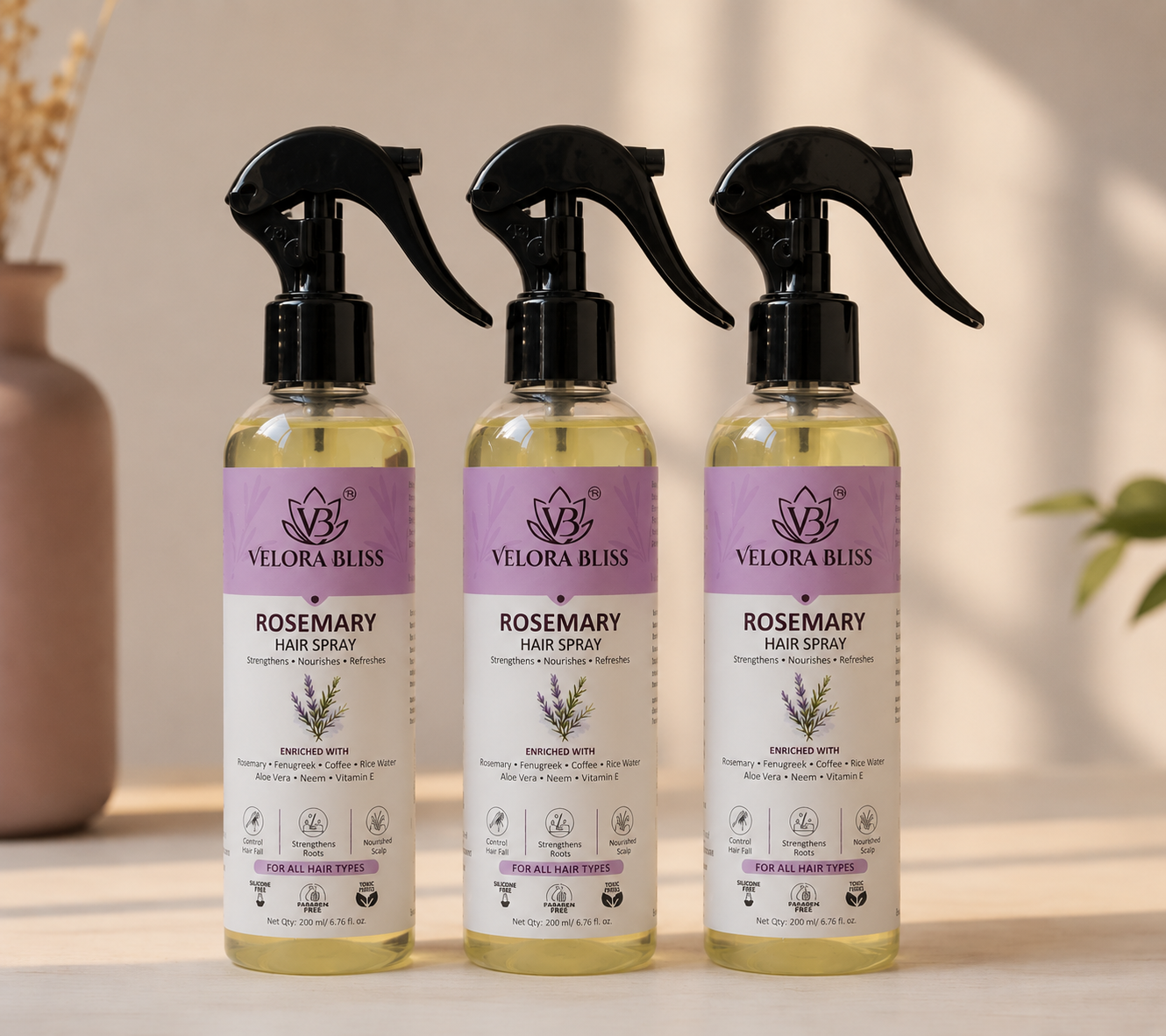 Rosemary Hair Growth Spray Combo | Buy 2 Get 1 Free | Pack of 3 x 200ml | Rice Water, Fenugreek & Coffee Hair Mist for Hair Fall Control & Stronger Looking Hair | Total 600ml